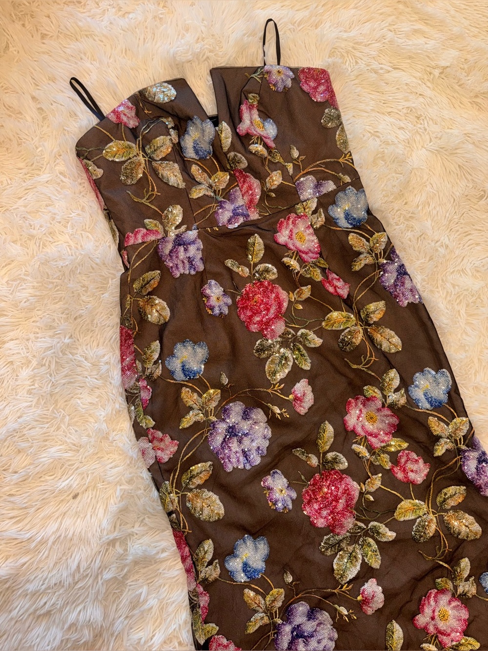 NEW Dress The Population Fernanda Embroidered sequin Floral Strapless Gown Sz XL - Picture 7 of 12